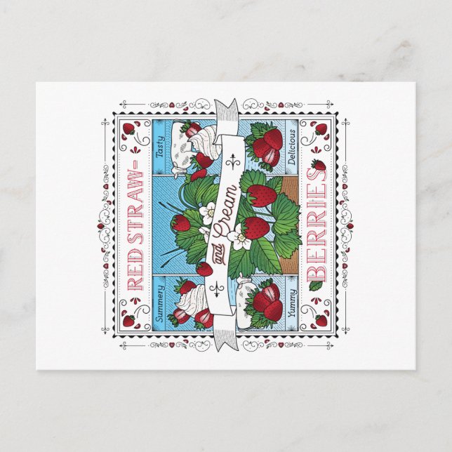 Cartão Postal De Festividades Morangos e Creme/Cartão postal (Frente)