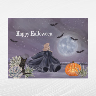 Cartão Postal De Festividades Morcegos de Suculentes de Bruxas Negras do Hallowe