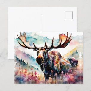 Cartão Postal De Festividades Moso em aquarela de flores silvestres