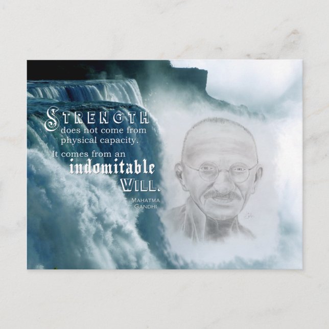 Cartão Postal De Festividades Motivational Gandhi Force on Waterfall (Frente)