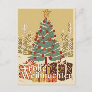 Cartão Postal De Festividades Motivo de Natal, com presentes debaixo da árvore d