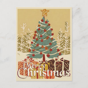 Cartão Postal De Festividades Motivo de Natal, com Presentes sob a Árvore de Nat