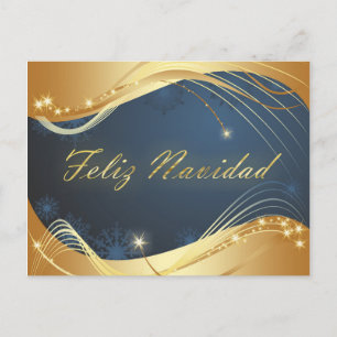 Cartão Postal De Festividades Motivo dorado de Navidad con fondo azul