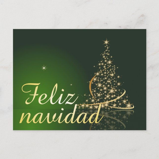 Cartão Postal De Festividades Motivo navideño verde con arbol de navidad. (Frente)