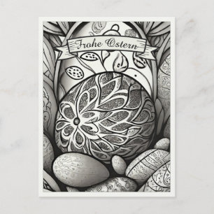 Cartão Postal De Festividades Motivo pascoal monocromático Cartoon com ovos de P