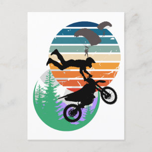 Cartão Postal De Festividades Motocicleta, paraquedas e ao ar livre