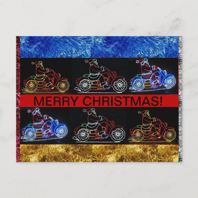 Cartão Postal De Festividades Motocicletas em um cartão de Natal (Frente)