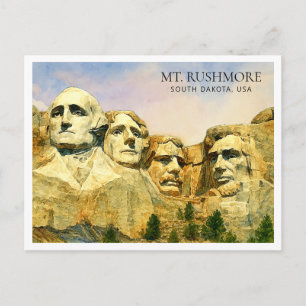 Cartão Postal De Festividades Mount Rushmore EUA Aquarela Viagem