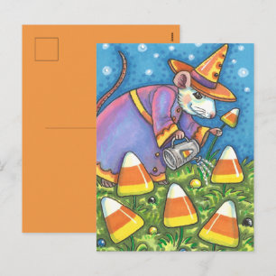 CARTÃO POSTAL DE FESTIVIDADES MOUSE BRANCO NO JARDIM DE MILHO CANDATO, COLORIDO