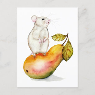 Cartão Postal De Festividades Mouse charmoso em uma pera