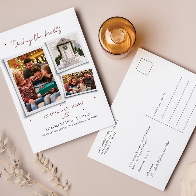 Cartão Postal De Festividades Mudamos Fotos de Natal da Família Novo Endereço (Moving Home Family Photo Collage New Address Update Postcard)