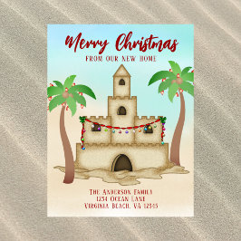 Cartão Postal De Festividades Mudamos o Sandcastle para casa de Nova Praia