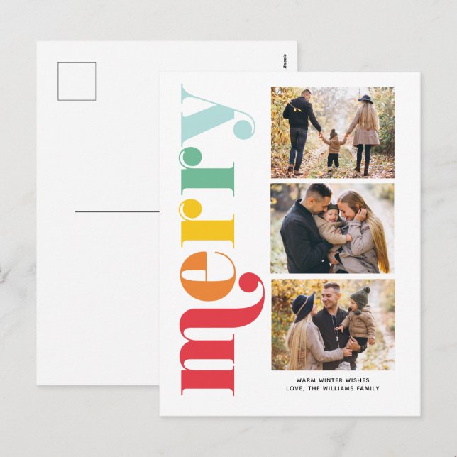 Cartão Postal De Festividades Muito Feliz Galeria de Natal de 3 Fotos (Frente/Verso)