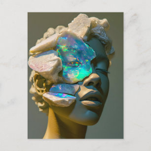 Cartão Postal De Festividades Mulher Crystal Mask Adorada com Cristal Opal Miner