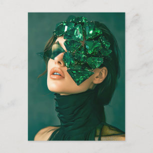 Cartão Postal De Festividades Mulher Crystal Mask Adorada com Mineral Emerald Cr