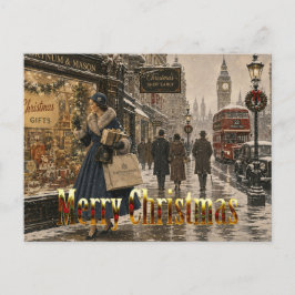 Cartão Postal De Festividades Mulher de 1950 fazendo compras de Natal