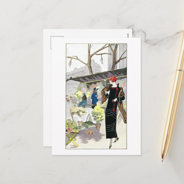 Cartão Postal De Festividades Mulher de vestido preto (1924) (Frente/Verso In Situ)