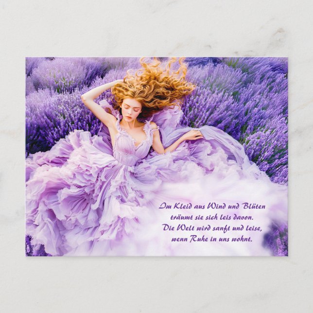 Cartão Postal De Festividades Mulher Descansada em palhaço de Lavanda (Frente)