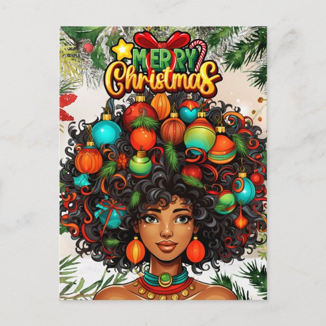 Cartão Postal De Festividades Mulher Negra Melanina Natal Afro Rainha Natural (Frente)