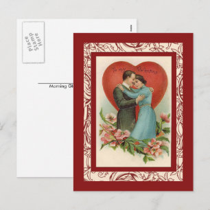 Cartão Postal De Festividades mulher vintage e homem no coração do namorados