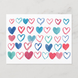 Cartão Postal De Festividades multi watercolor heart postcard