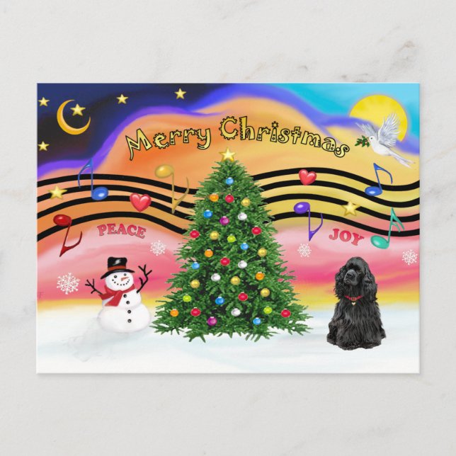 Cartão Postal De Festividades Música de Natal 2 - Cocker Spaniel (preto) (Frente)