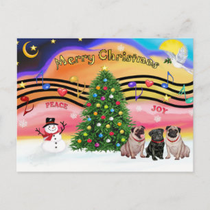 Cartão Postal De Festividades Música de Natal 2 - Pugs (três-2F-1B)