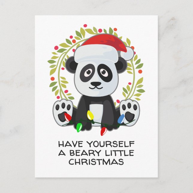 Cartão Postal De Festividades Música de Natal Engraçada Pun Panda (Frente)