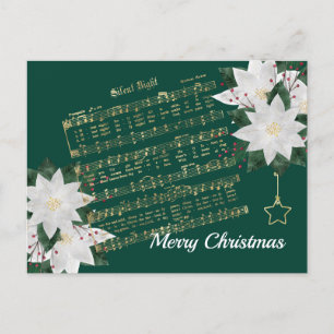Cartão Postal De Festividades Música Dourada Poinsettia Branca Silenciosa Natal