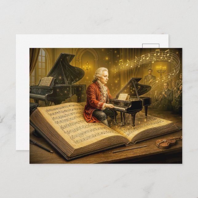 Cartão Postal De Festividades Música Mozart cena de um livro clássico (Frente/Verso)
