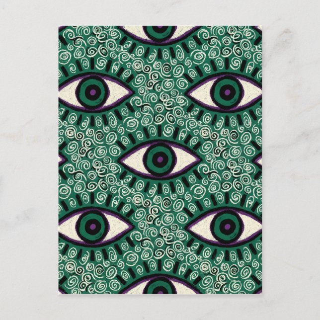 Cartão Postal De Festividades "Mystic Emerald Eyes" - Psychedelic Swirl Seamless (Frente)