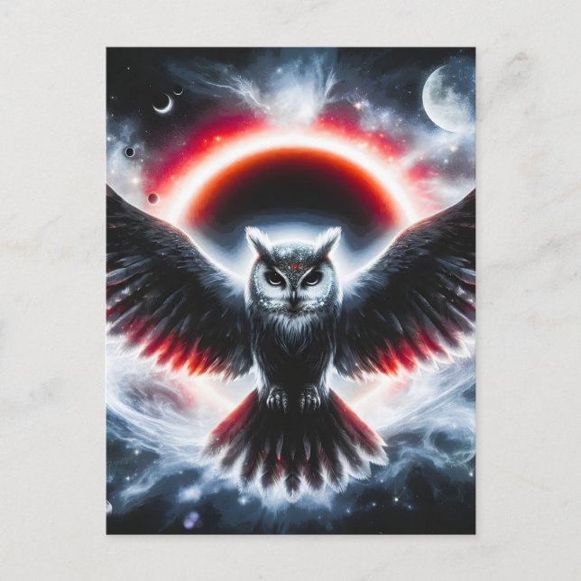 Cartão Postal De Festividades Mystical Cosmic Celestial Owl (Frente)