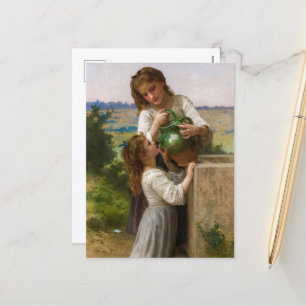 Cartão Postal De Festividades Na fonte por William Adolphe Bouguereau