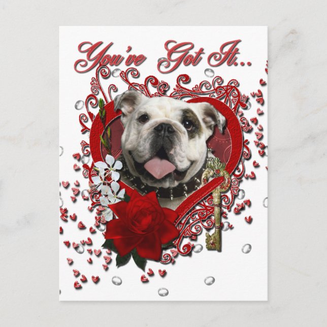 Cartão Postal De Festividades Namorados - Chave do Meu Coração - Bulldog (Frente)