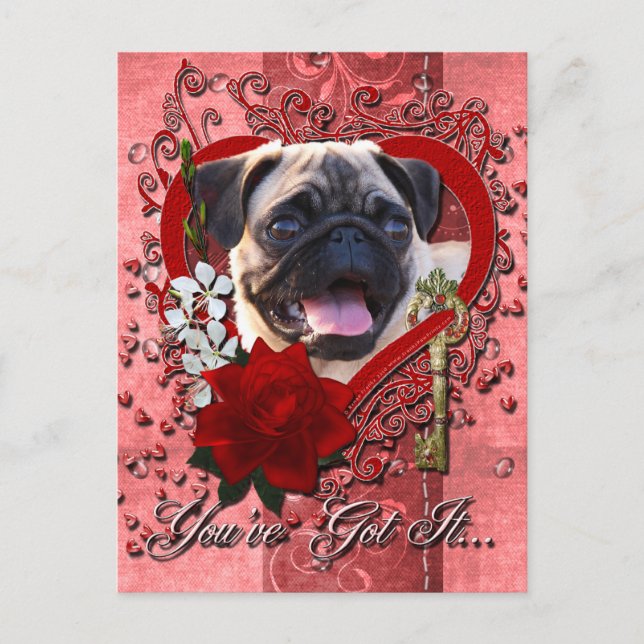 Cartão Postal De Festividades Namorados - Chave do Meu Coração - Pug (Frente)