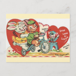 Cartão Postal De Festividades Namorados de Bunnies da Bicicleta Vintage