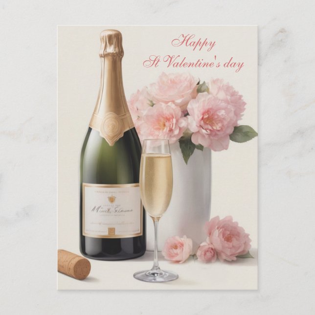 Cartão Postal De Festividades Namorados de Rosas Rosa Elegante (Frente)