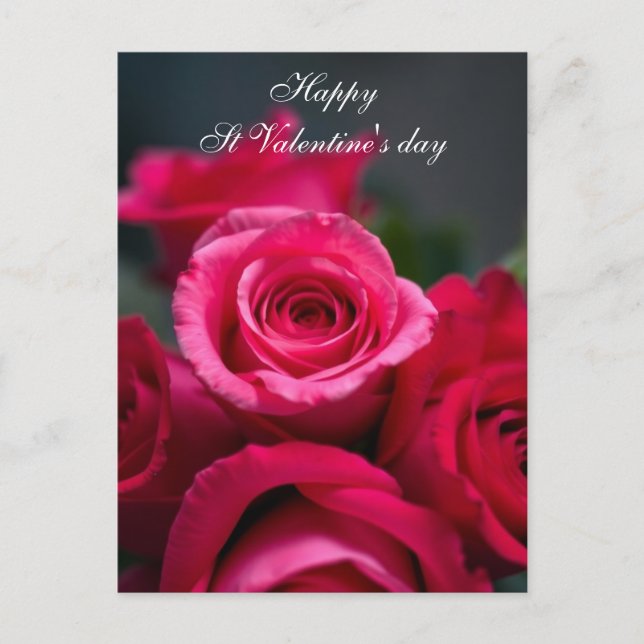 Cartão Postal De Festividades Namorados do Rosa vermelha Buquê Elegante (Frente)