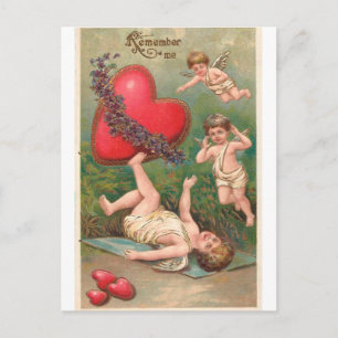 Cartão Postal De Festividades Namorados do Vintage Cupid Cherub Red Hearts