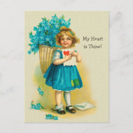Cartão Postal De Festividades Namorados Doce menina Esquece-me-nots CC1255