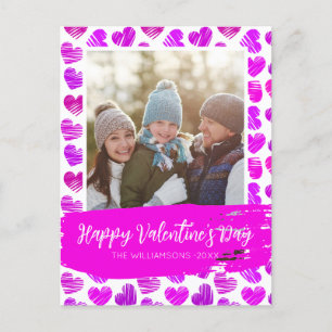 Cartão Postal De Festividades Namorados felizes Foto de Coração Rosa Púrpura Mod