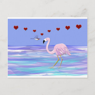Cartão Postal De Festividades Namorados Flamingo Hummingbird