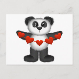 Cartão Postal De Festividades Namorados Panda Bear segurando corações vermelha