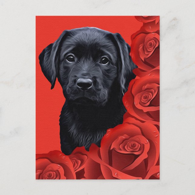 Cartão Postal De Festividades Namorados - Rosas - Labrador - Preto (Frente)