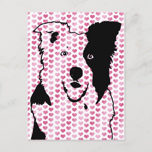 Cartão Postal De Festividades Namorados - silhueta de border collie (Frente)