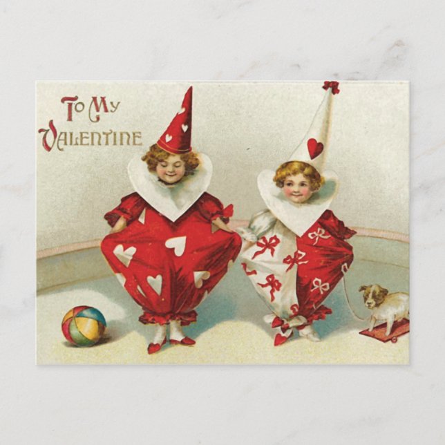 Cartão Postal De Festividades Namorados Vintage Clown (Frente)