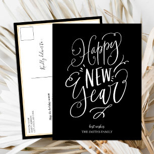 Cartão Postal De Festividades Não Foto Moderna de Script Preto do feliz ano novo