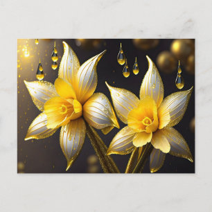 Cartão Postal De Festividades Narcisos elegantes com acentos dourados, Páscoa 