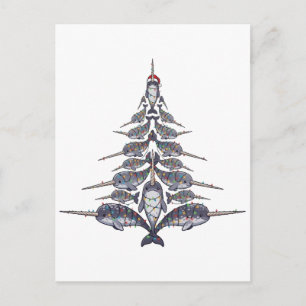 Cartão Postal De Festividades Narval Chapéu do Papai Noel Luzes de Natal Xmas Ma