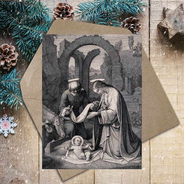 Cartão Postal De Festividades Nascimento da Cena de Natal Cristã Cristo (Birth of Christ Christian Catholic Christmas Nativity Scene Vintage Religious Holiday Postcard)